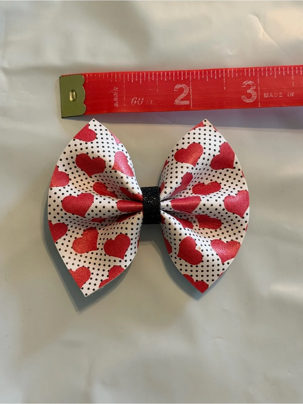 Kids Heart Print White and Red Bow Hair Clips